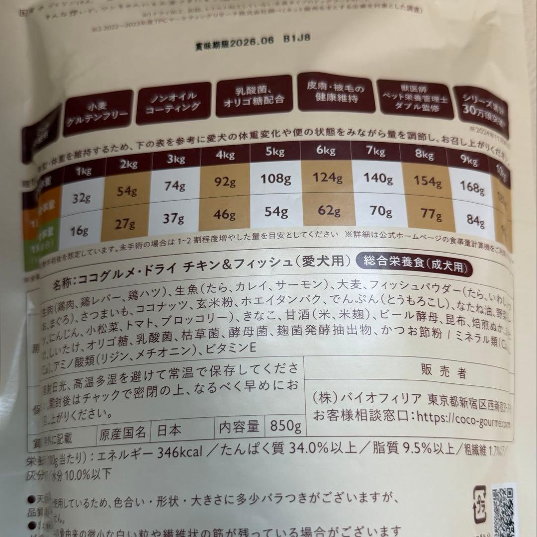 ココグルメ　無添加 チキン&フィッシュ ドライフード 850g✕2袋セット