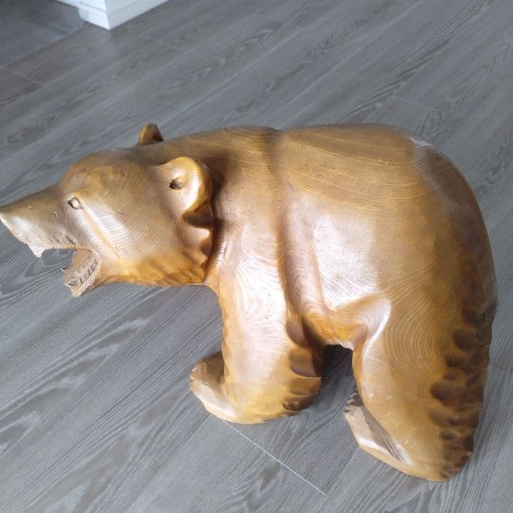 高級台付き木製クマ彫刻⭐︎約6㎏⭐︎46㎝特大サイズ⭐︎木彫り⭐︎昭和新山