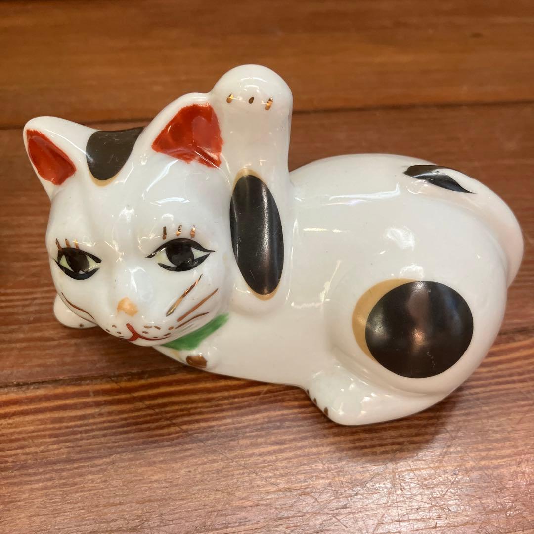希少 ヴィンテージ 手描き 招き猫 3体 縁起物 陶器製 古道具 骨董