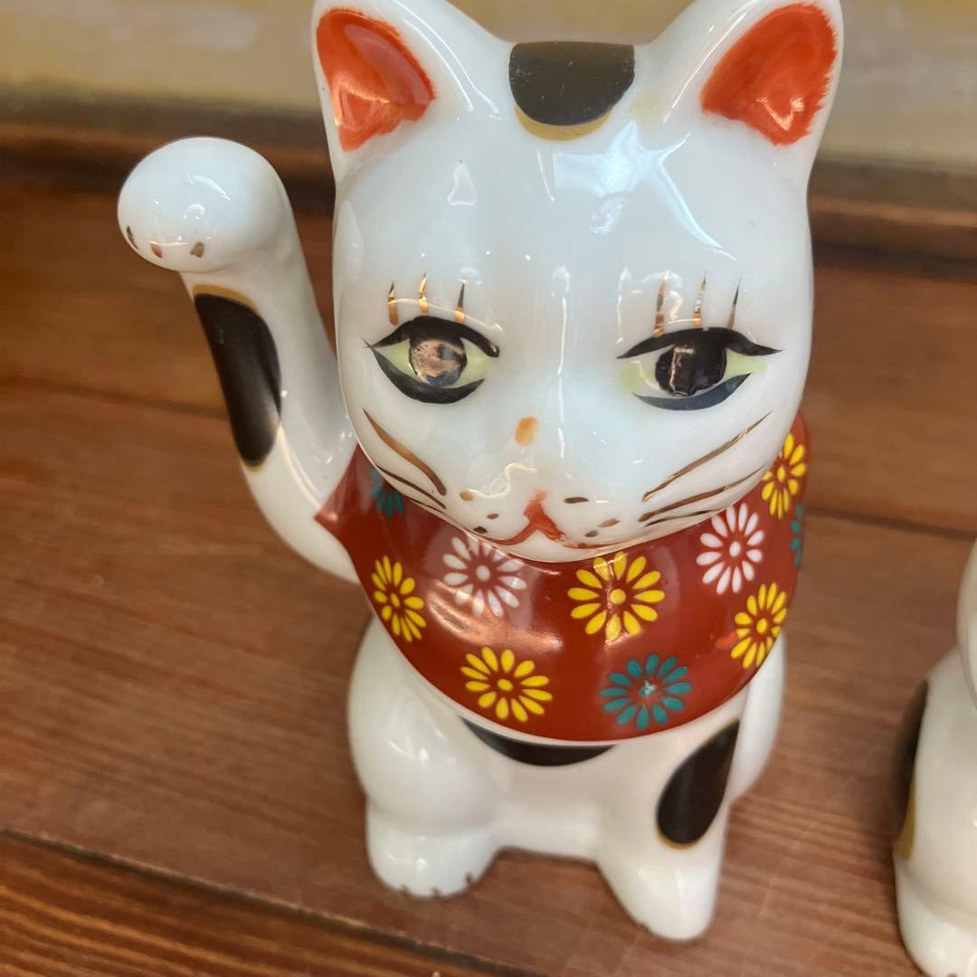 希少 ヴィンテージ 手描き 招き猫 3体 縁起物 陶器製 古道具 骨董
