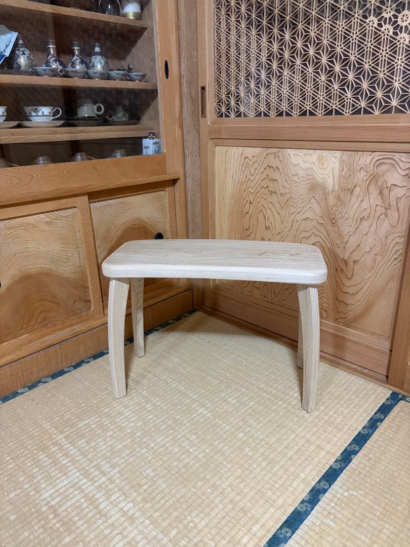 1380建具屋58年のおじいさんの手作り木製サイドテーブル、イス、スツール