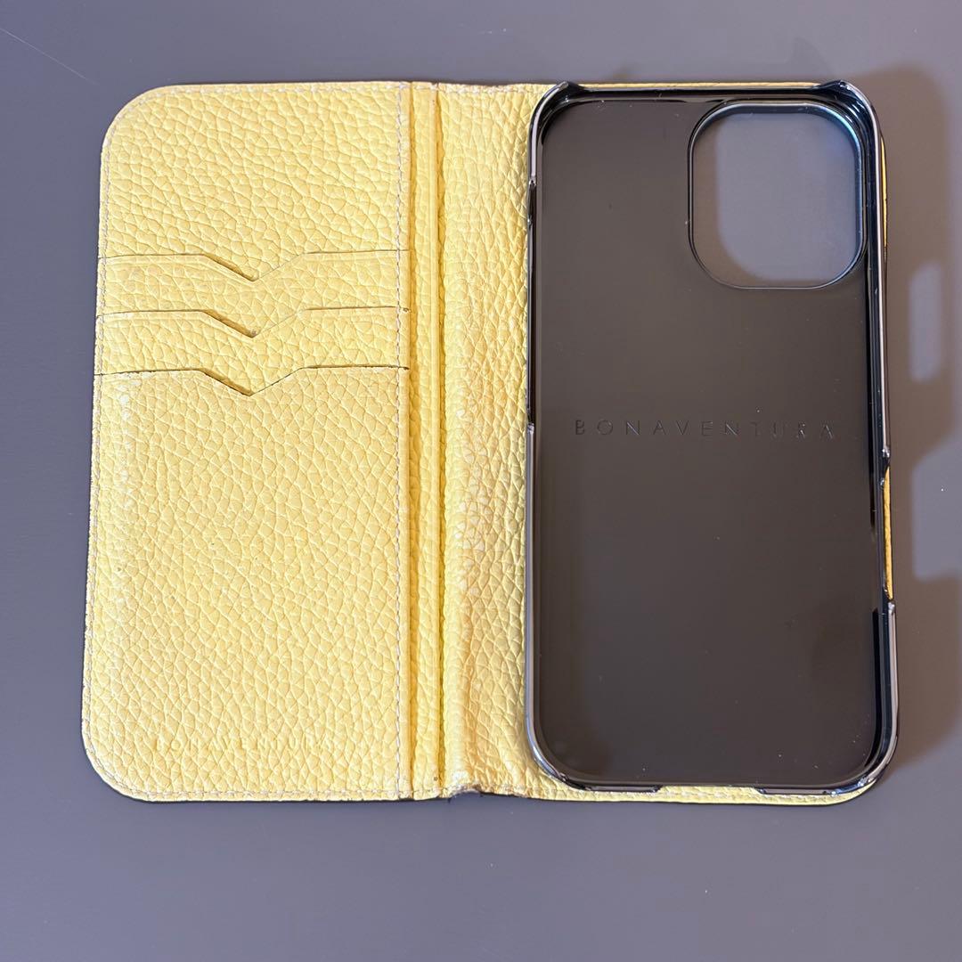 【BONAVENTURA】手帳型ケース(iPhone16)エトープ ×イエロー