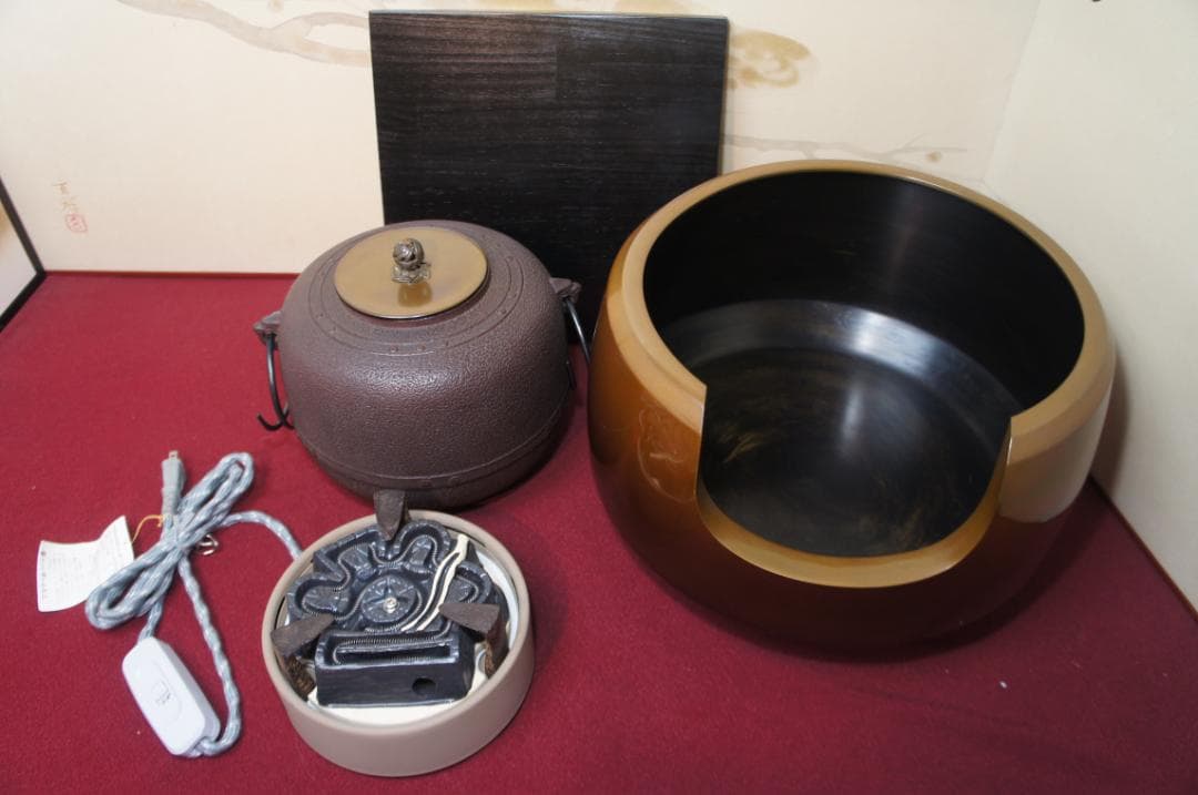 ☆在銘 唐銅面取風炉 萬代屋釜 釜環 電熱器 敷板送料込み