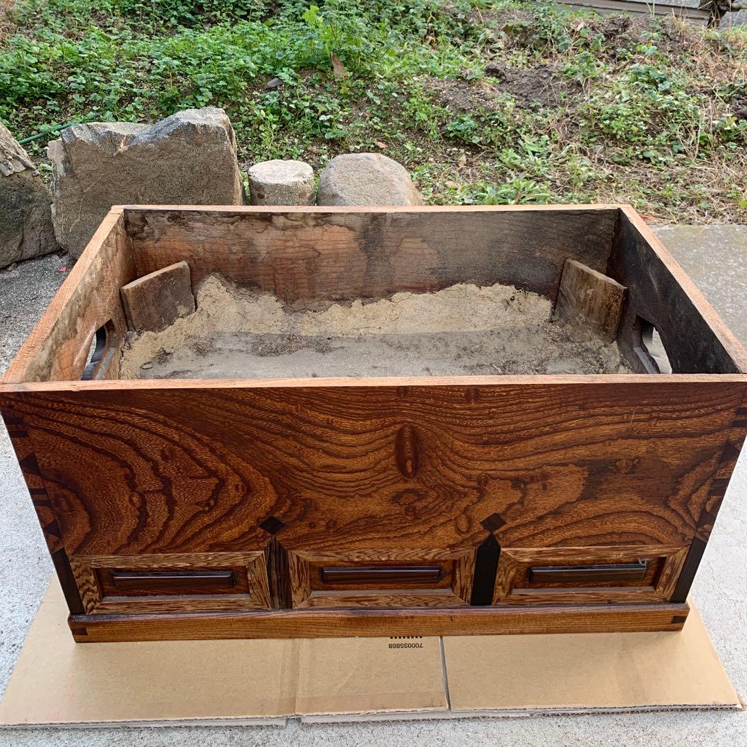 木製長火鉢　角火鉢　欅テーブル　囲炉裏　送料込み　ラストサムライ出品