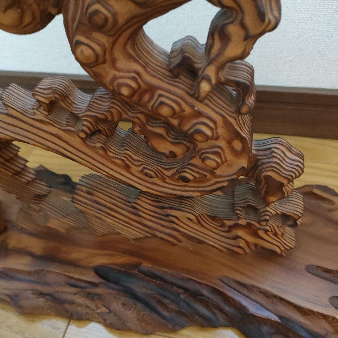 銘木屋久杉　祥瑞　昇龍木彫工芸屋久杉　木製　彫刻　飛龍　置物　インテリア　工芸品