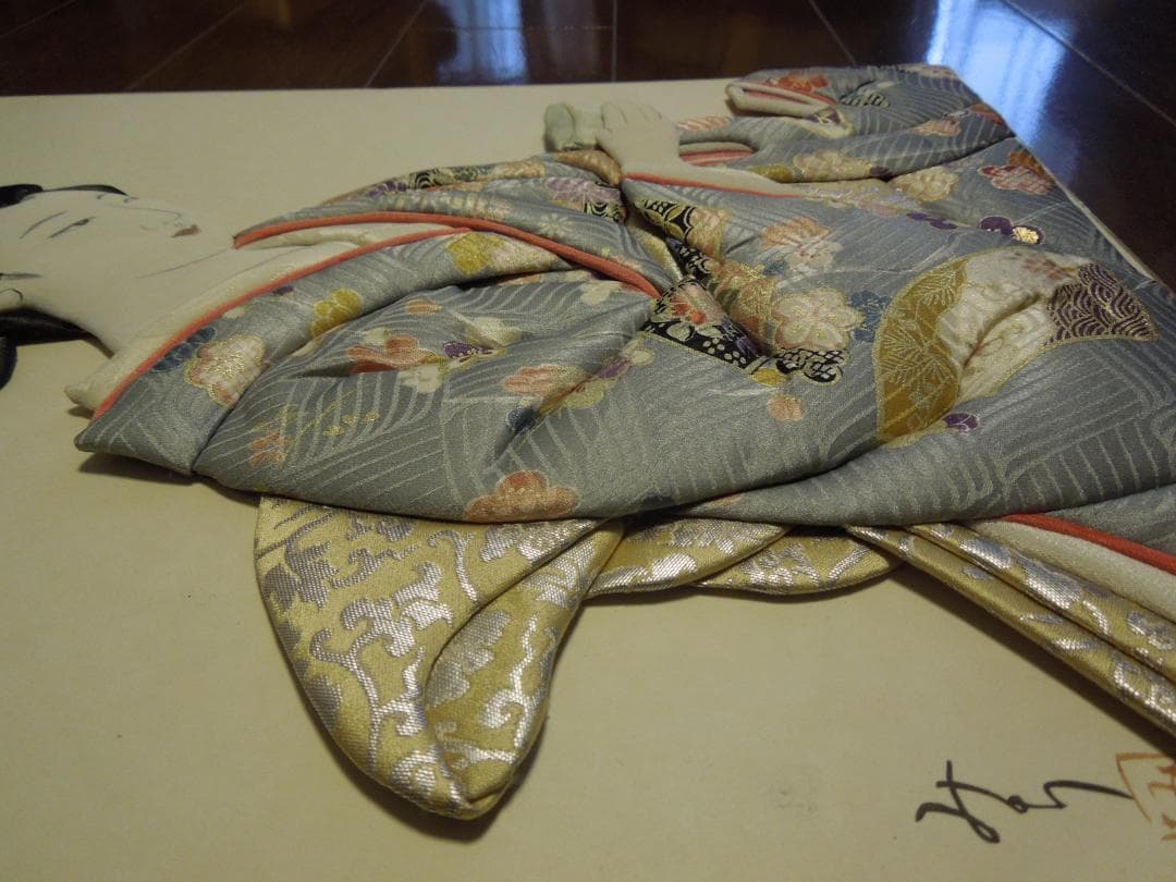 和風着物　立体美人　押し絵立体作品　大判色紙版　油絵用木製額付き
