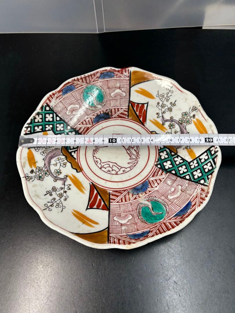 古伊万里 江戸末期 幕末期 色絵松竹梅紋 なます皿 窓絵 吉祥紋様 骨董品