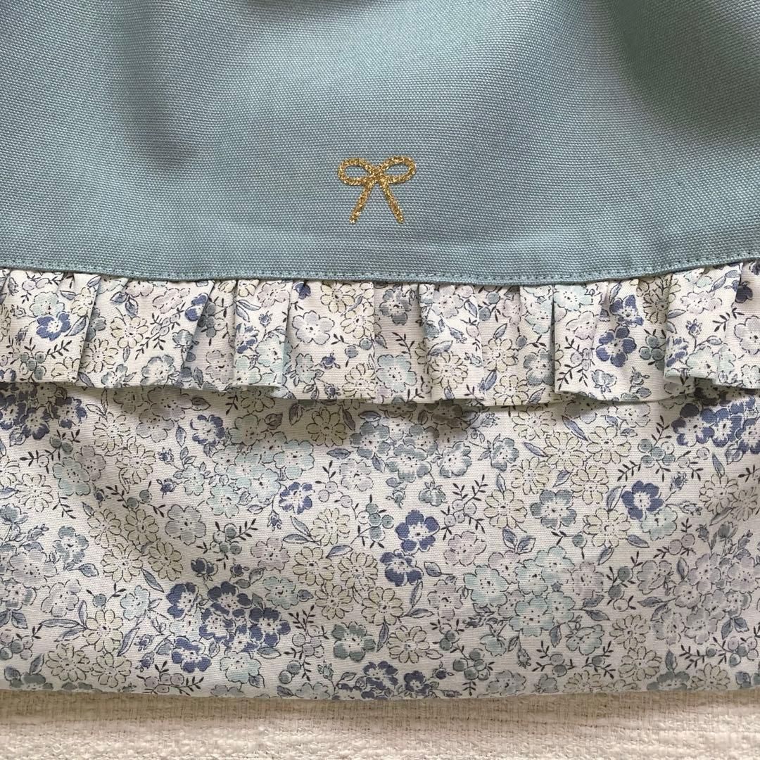 mik！花柄フリルレッスンバッグ+上履き袋+体操服袋セット　フレンチブルー