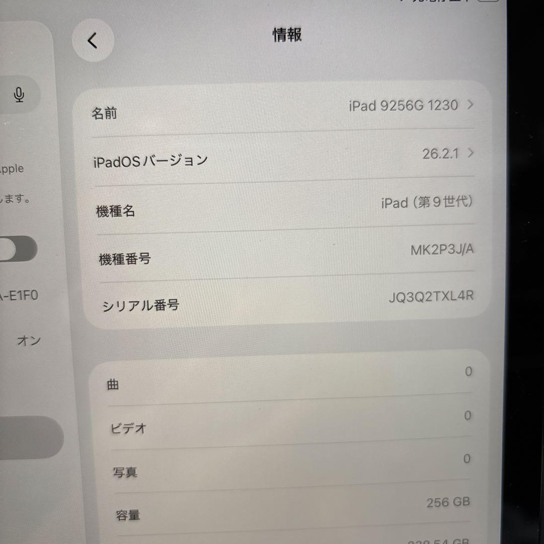 iPad 第9世代256G Wi-Fi PSE新品バッテリー100%