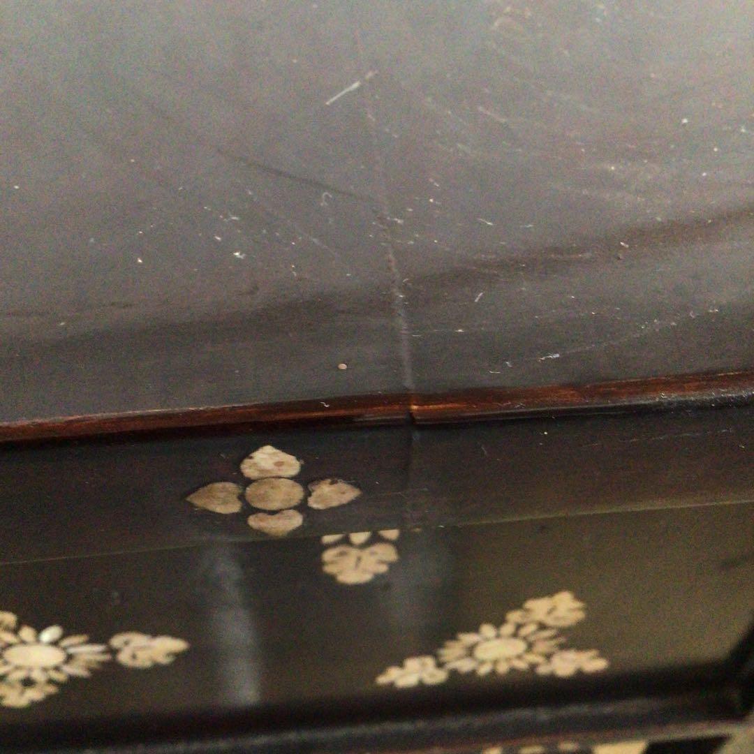 No5822 唐物　螺鈿茶棚　輪島塗　螺鈿細工　違棚　黒漆　茶道具　送料無料