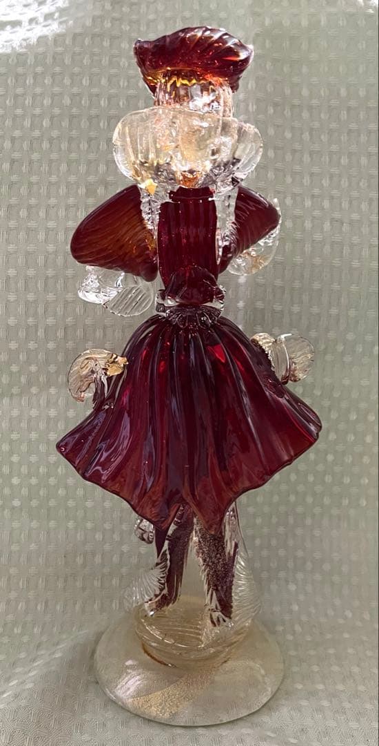 【美品】ベネチアンガラス ムラーノガラス ルビー　レッドドレス 女性 置物
