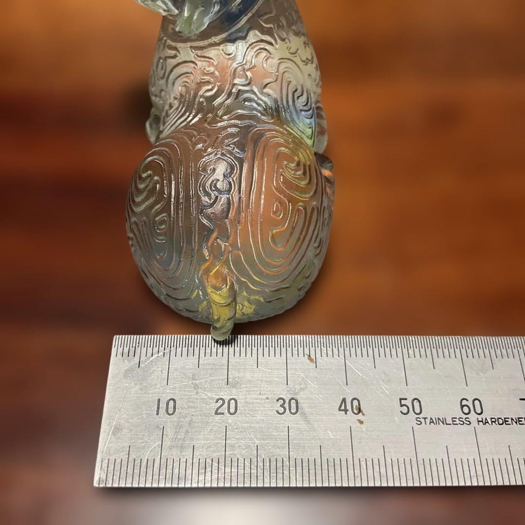 ガラス製 牛の置物 透明 青緑　瑠璃工房