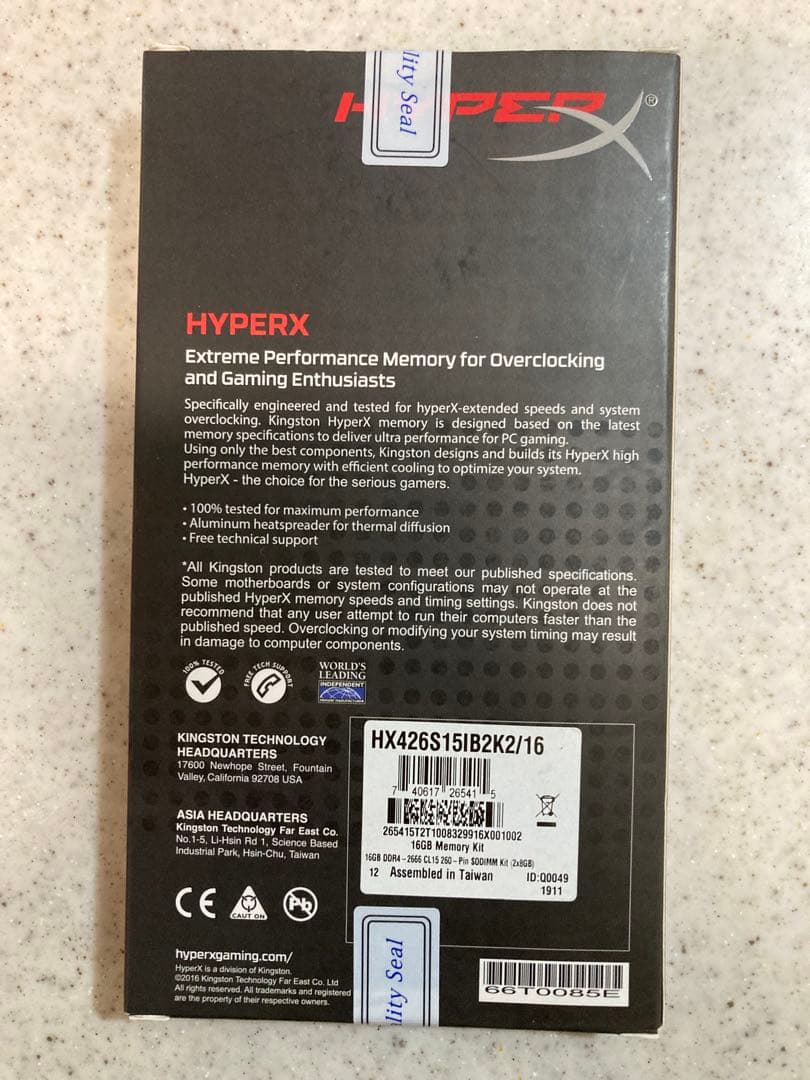 HYPERX 16GB DDR4 メモリHX426S15IB2K2/16 未開封