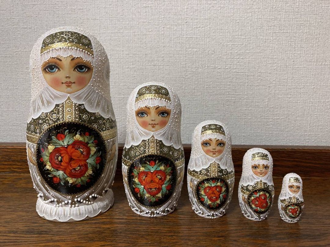 ロシア雑貨☆バラのマトリョーシカ(5P)H18cm タチアナ作