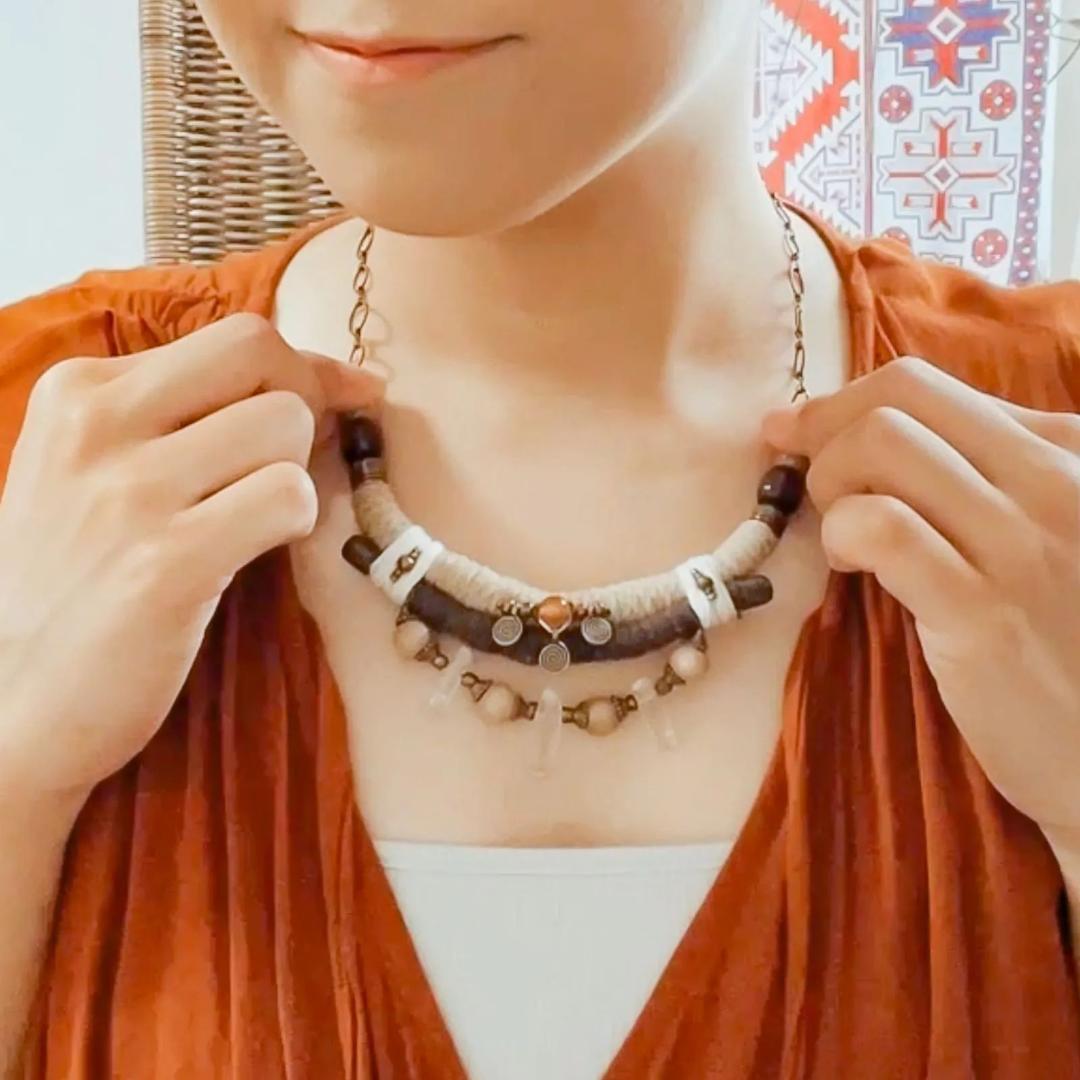 ハンドメイド ネックレス 1点物 マクラメネックレス 天然石 コスプレ 天使