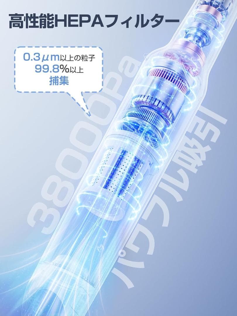 掃除機 コードレス 置くだけ充電 38000pa強力吸引 ハンディ クリーナー