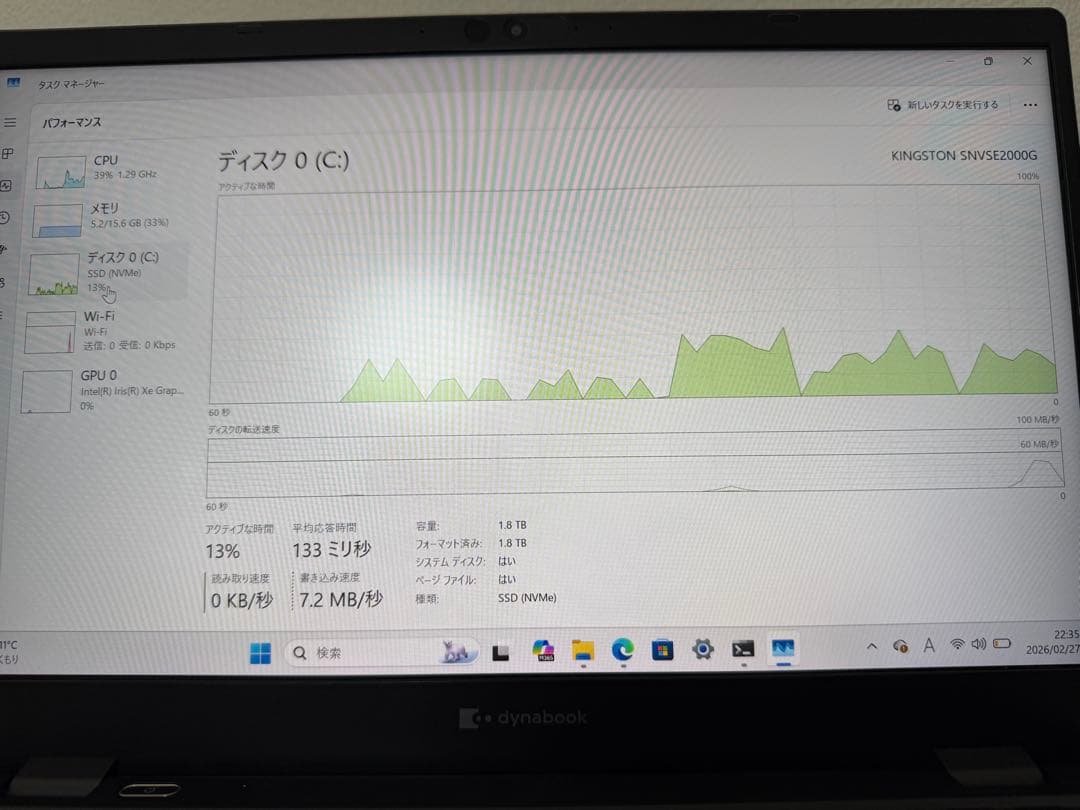 Windowsノート本体 dynabook G83/HS i5 1135G7:16GB:2TB