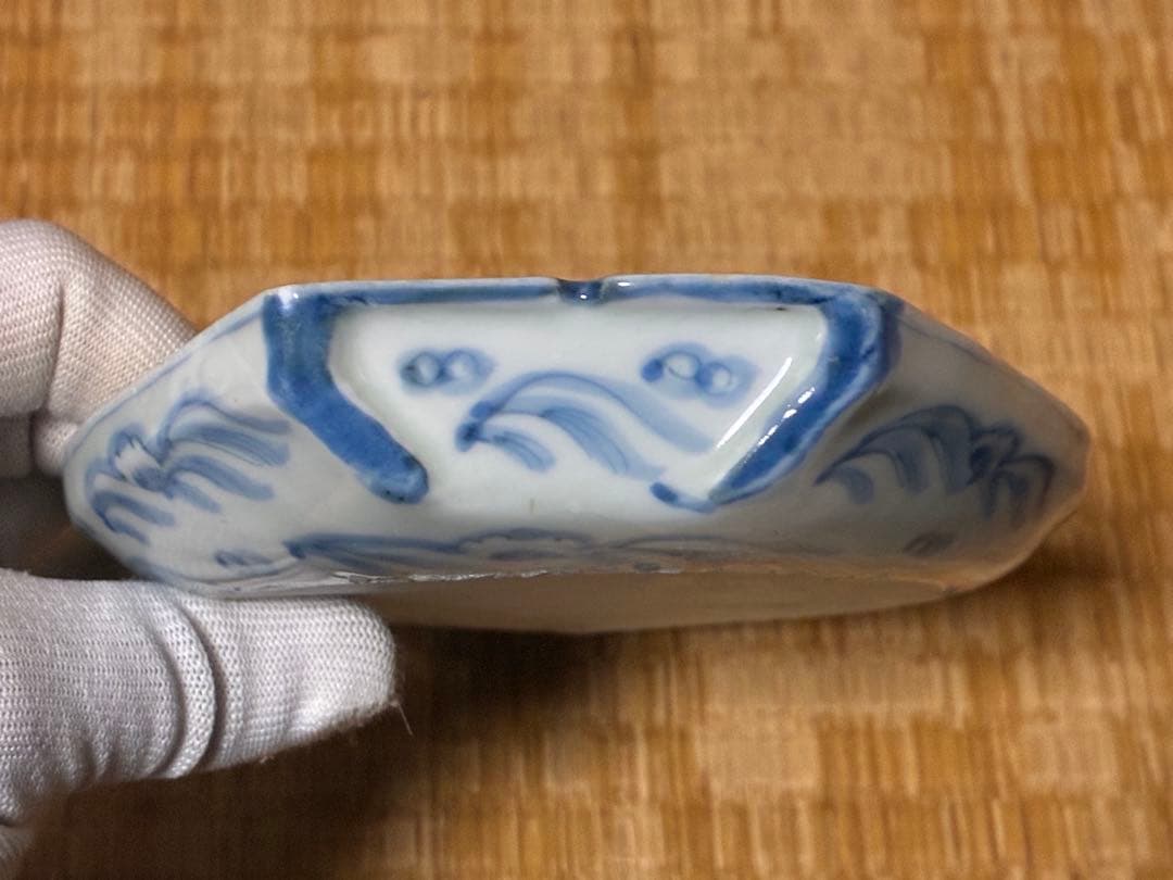 古伊万里 染付 山水 風景紋 舟形皿