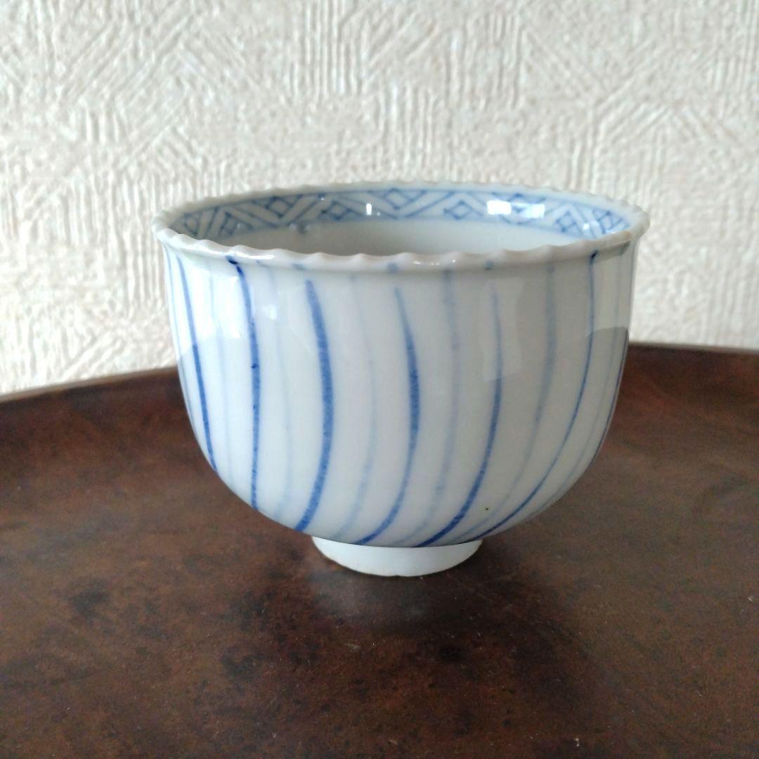 《期間限定セール！〜2/28まで》古伊万里染付瀬戸輪花流線ころ茶碗