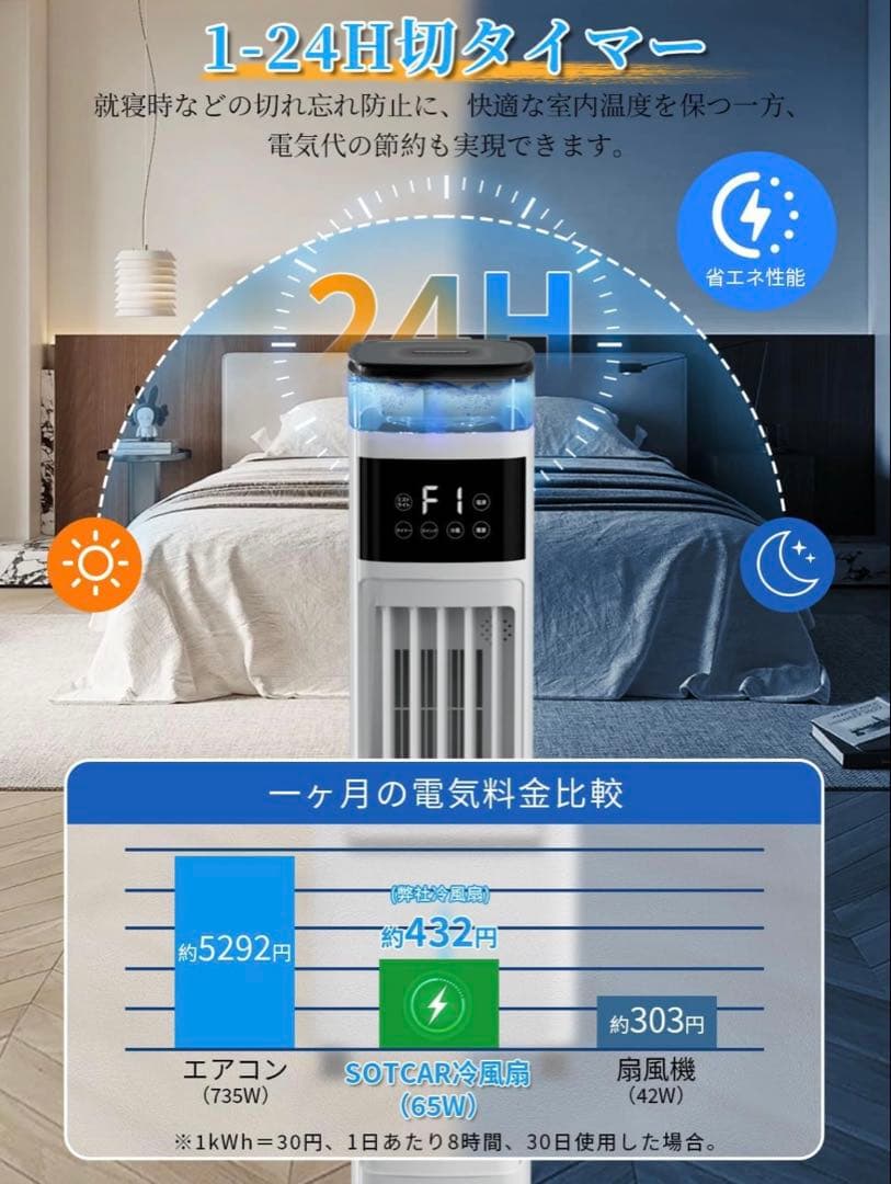 冷風扇風機 【スリムタワー型 ダブル水タンク】加湿機能