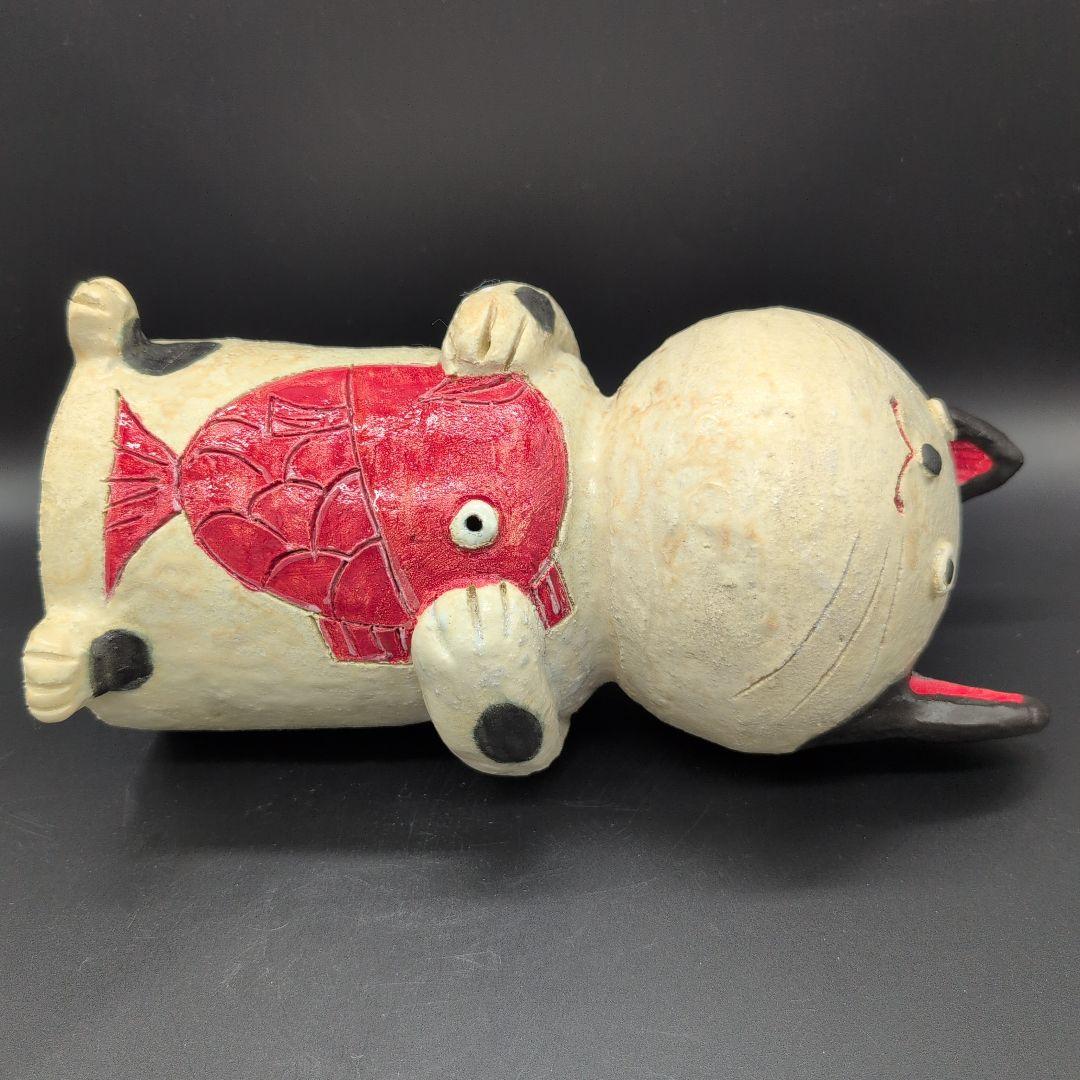 【新品未使用品】縁起物　癒し　鯛持ちネコ (白) 特大 招き猫