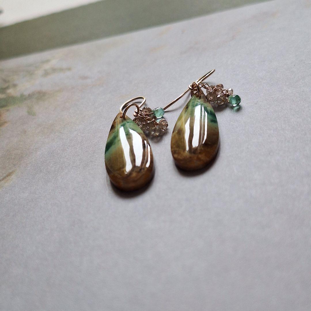 beach オパライズドウッド　ジルコン　エメラルド　ピアス