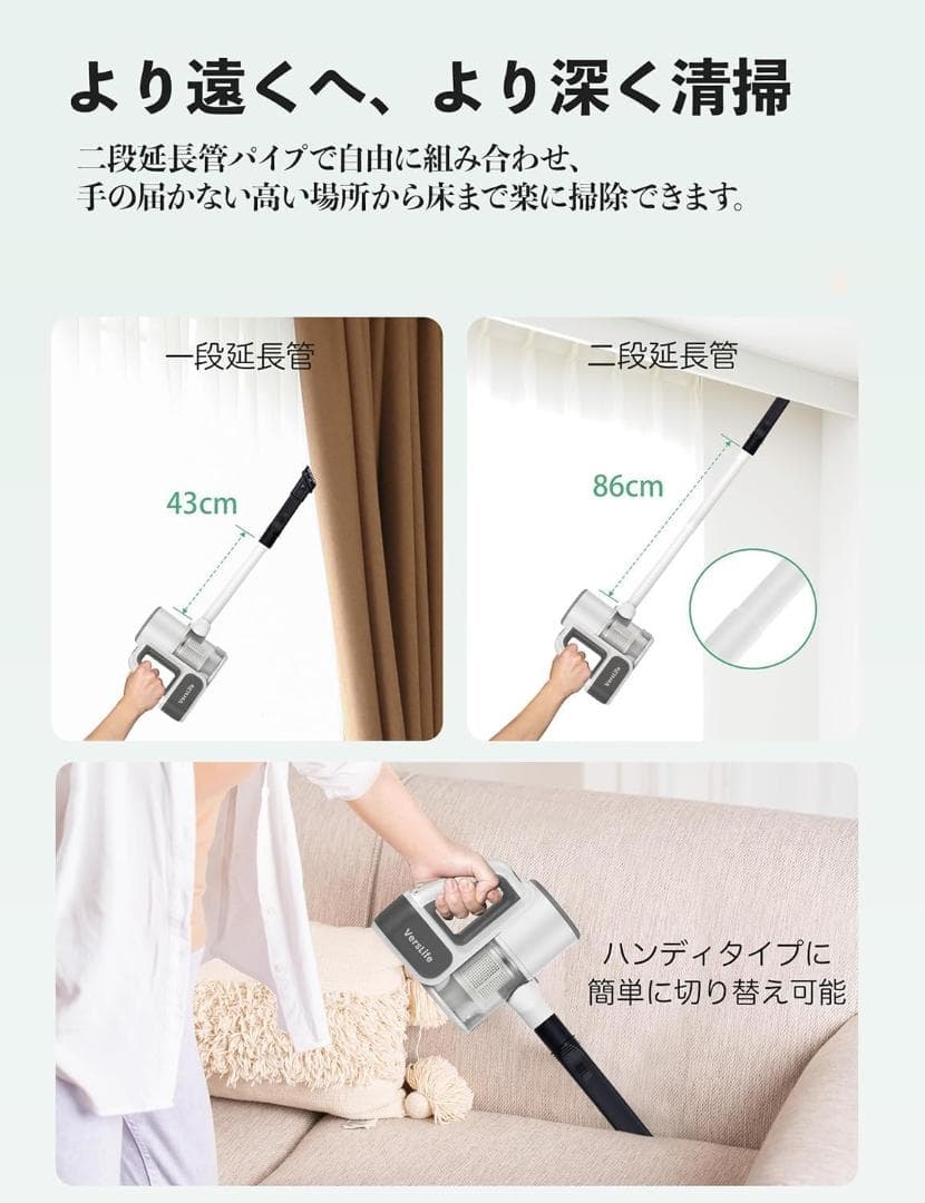 スティッククリーナー本体 38000PA ホワイト『2025新設計&超軽量』