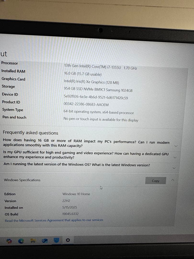 Windowsノート本体 DELL Intel Core i7 16GB RAM 956GB SSD