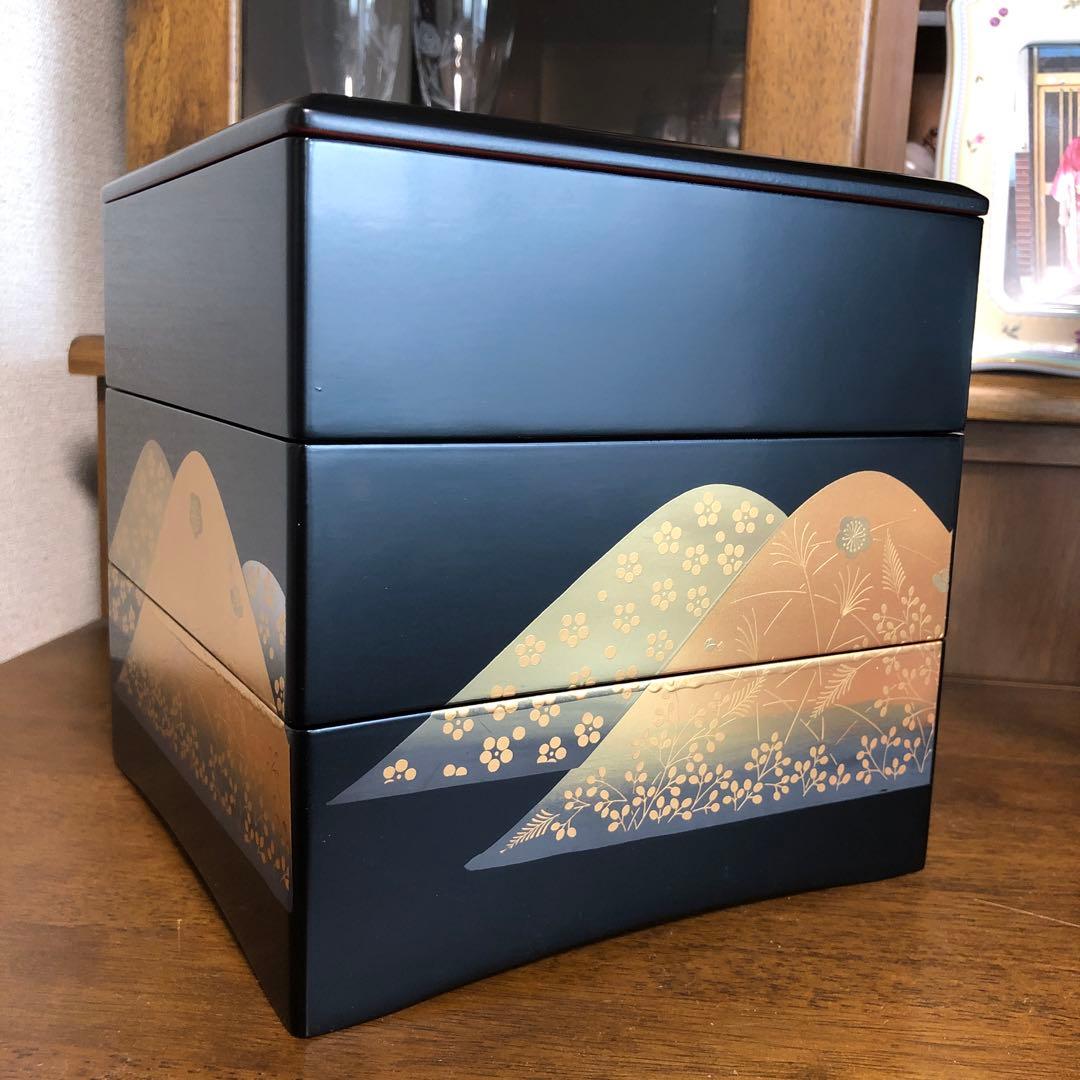重箱　会津塗り　木製 漆器　外黒漆中朱漆蒔絵の技を結集した逸品新品