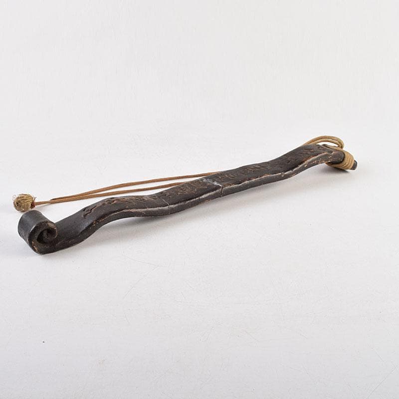 仏教美術　陶器製　黒釉　漢詩文　如意　時代箱付　C　R9596