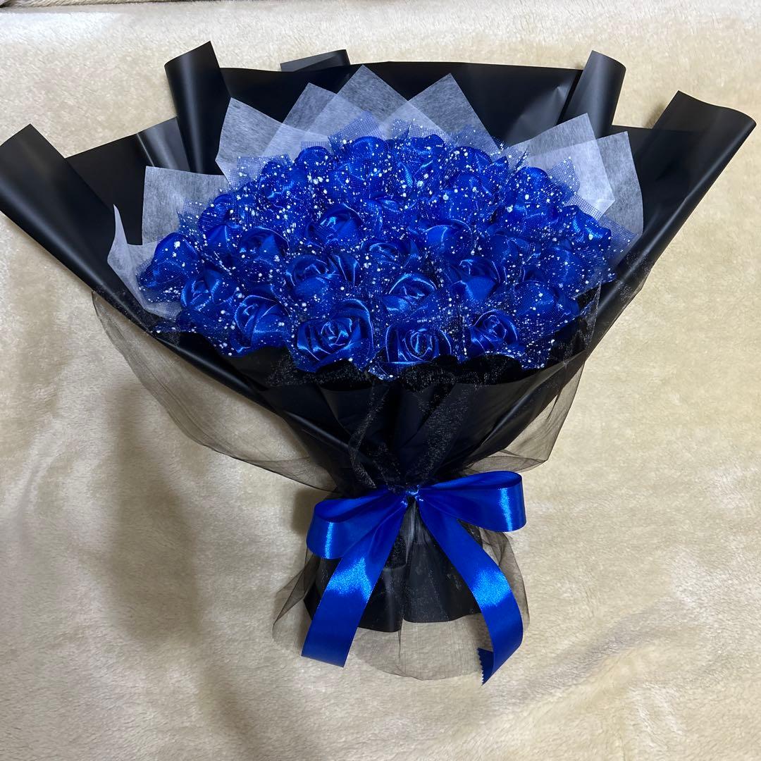 33本青バラブーケ　リボンバラ　枯れない薔薇 プレゼント お祝い　好きな人へ