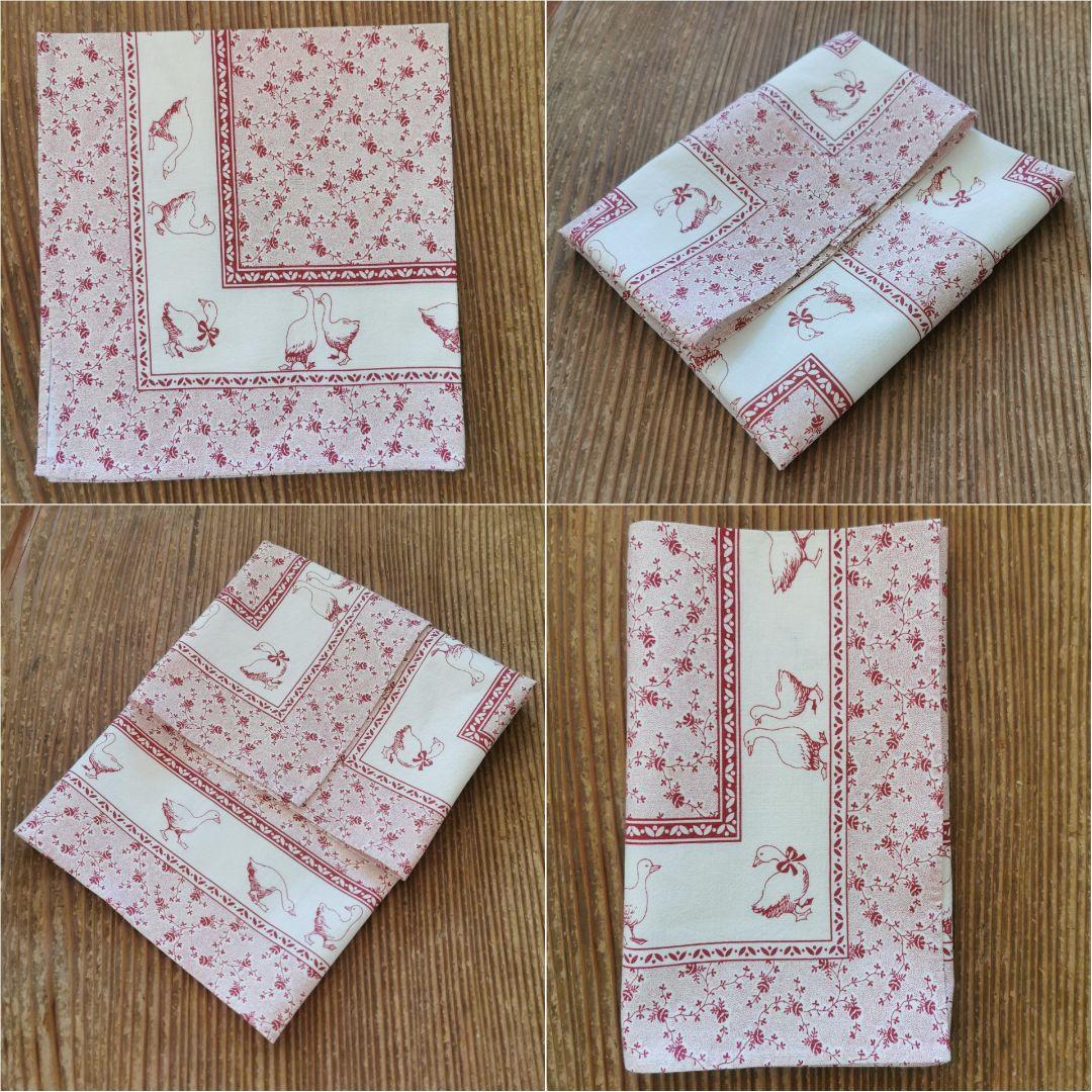 ヴィンテージフランス アルザス地方 ガチョウと小花のクロス＆家鴨の親子刺繍リボン