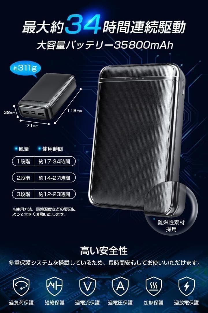 空調作業服 ベスト ファンバッテリーセット L グレー 35800mAh 大容量