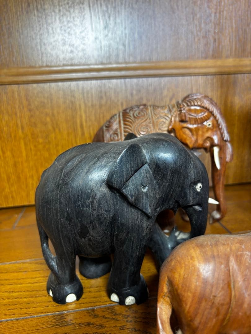 木彫り 置物 6点セット ゾウ サイ シカ 水牛 金属製オブジェ アジアン雑貨