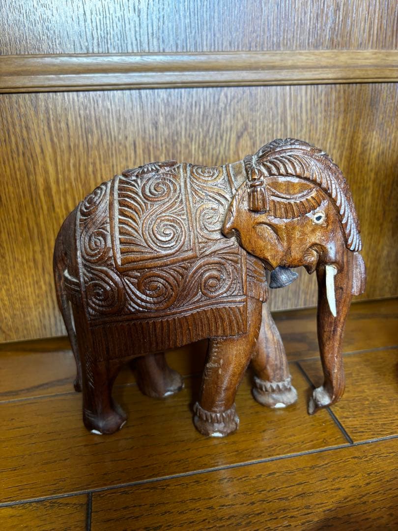 木彫り 置物 6点セット ゾウ サイ シカ 水牛 金属製オブジェ アジアン雑貨