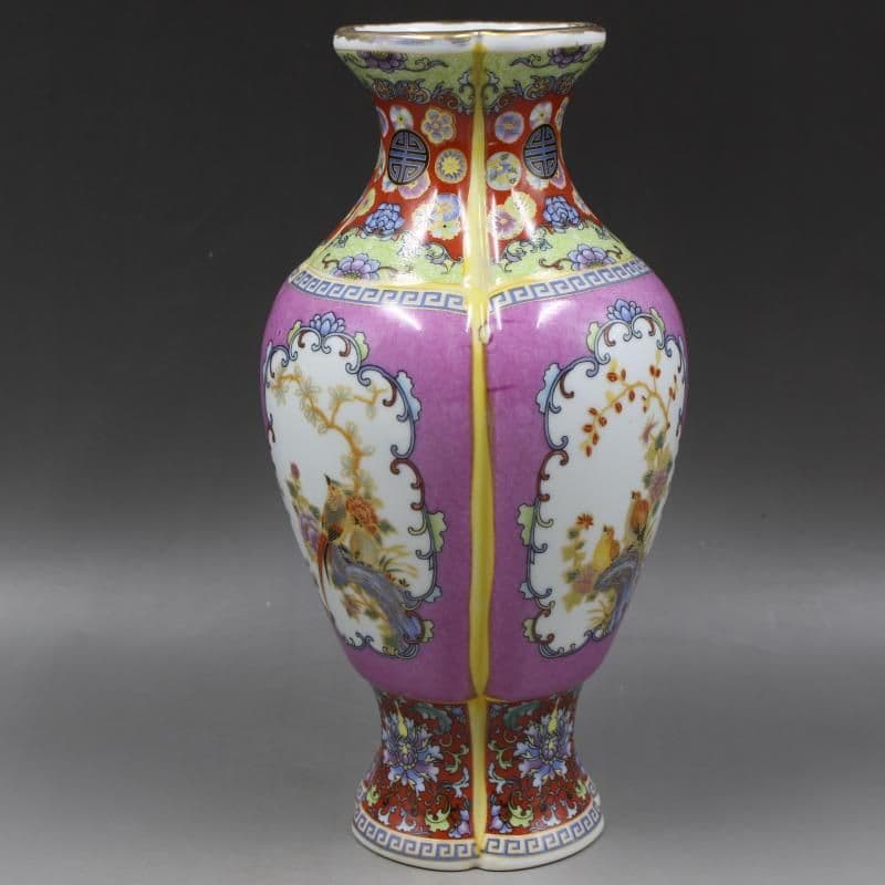 清雍正蒔金琺瑯彩花鳥花口瓶 景徳鎮 陶磁器 装飾品 工芸品 美術品 置物