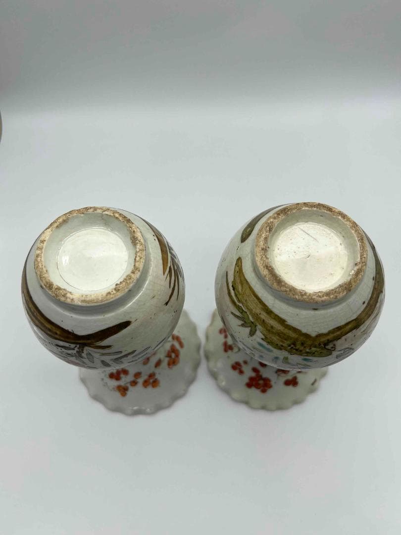 粉彩花卉文瓶一対　華道　香具　唐物　古美術(E-63)