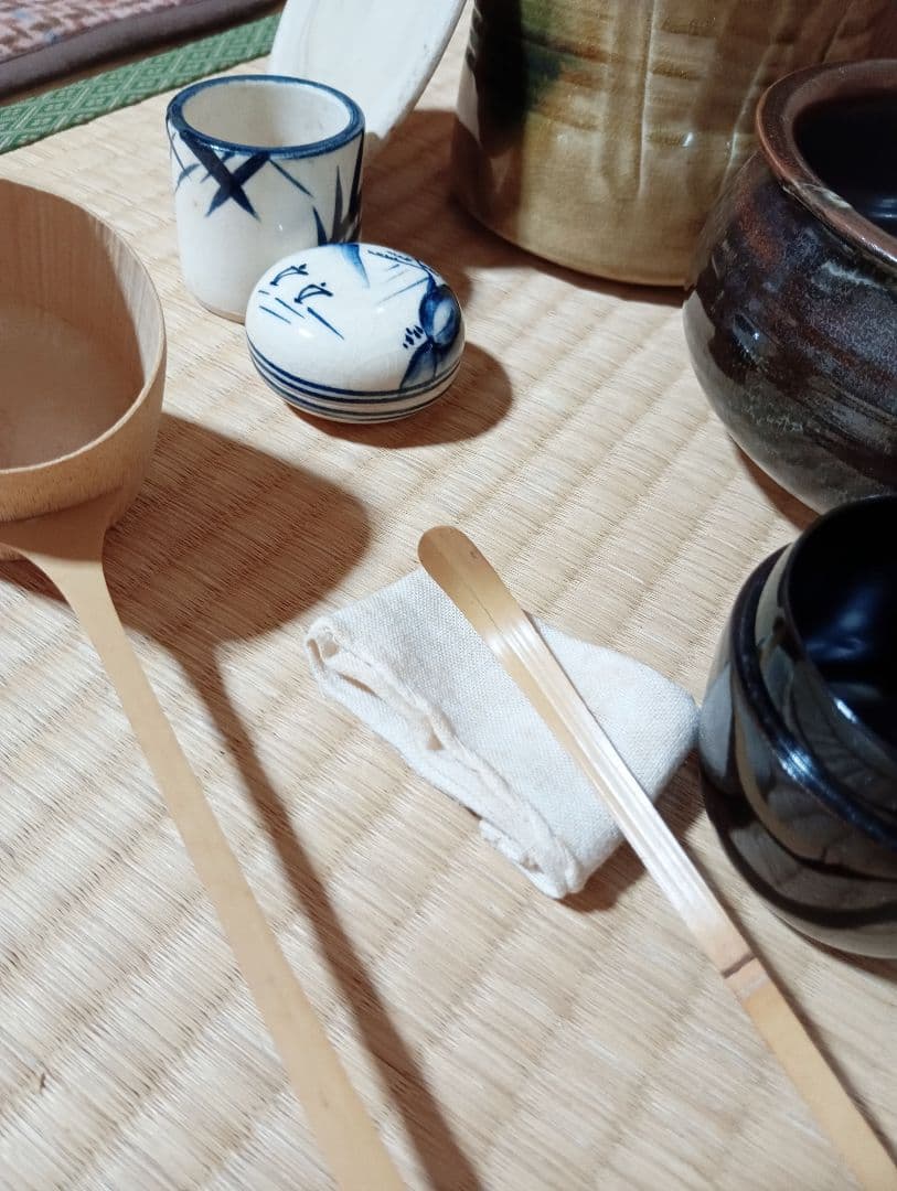 茶道具セット　短編箱　茶道 茶碗　茶せん　茶杓　なつめ　茶巾　棗　黄瀬戸　水指