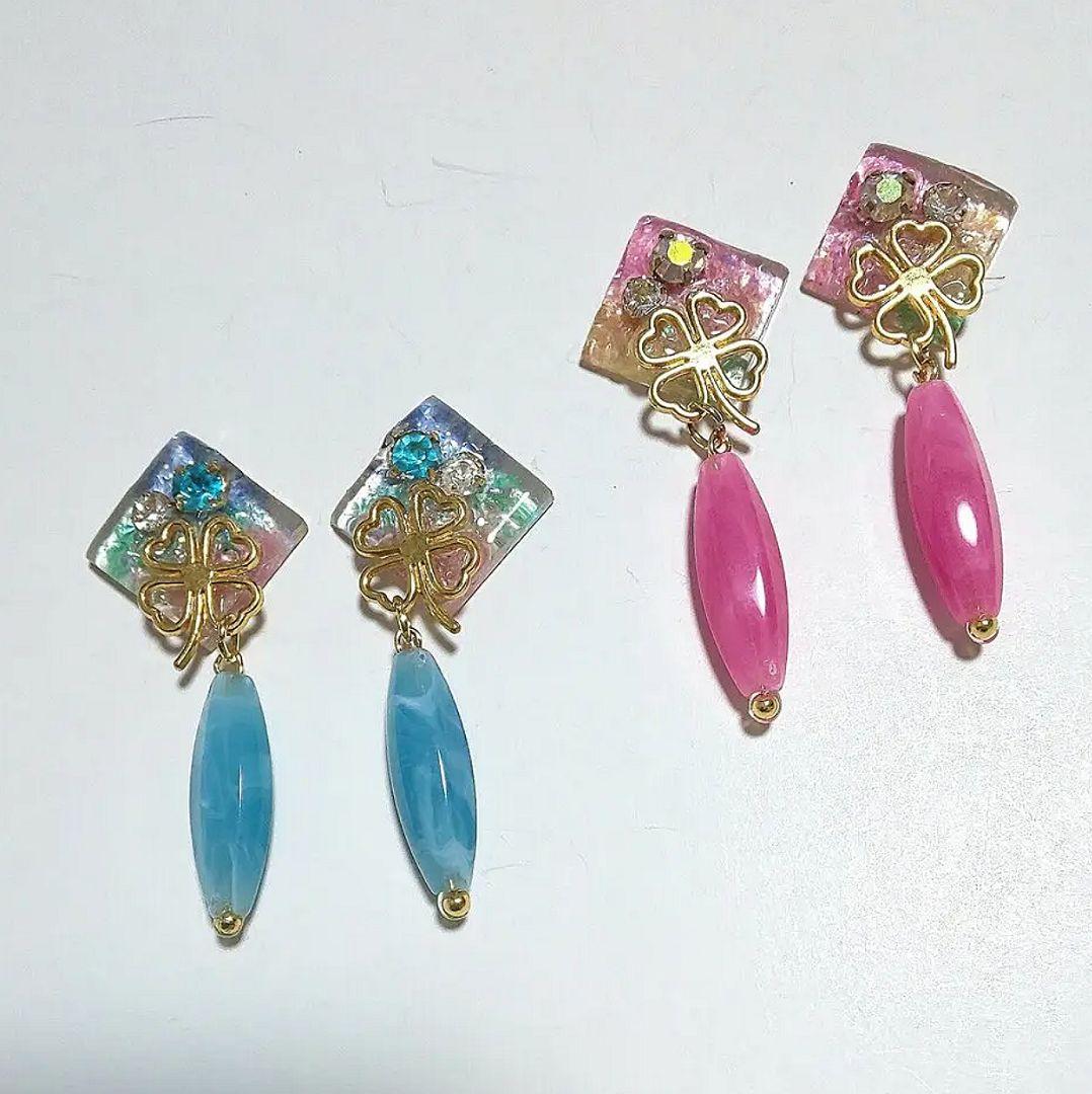 【468】アクリルビーズとレジンモチーフのピアス／イヤリング
