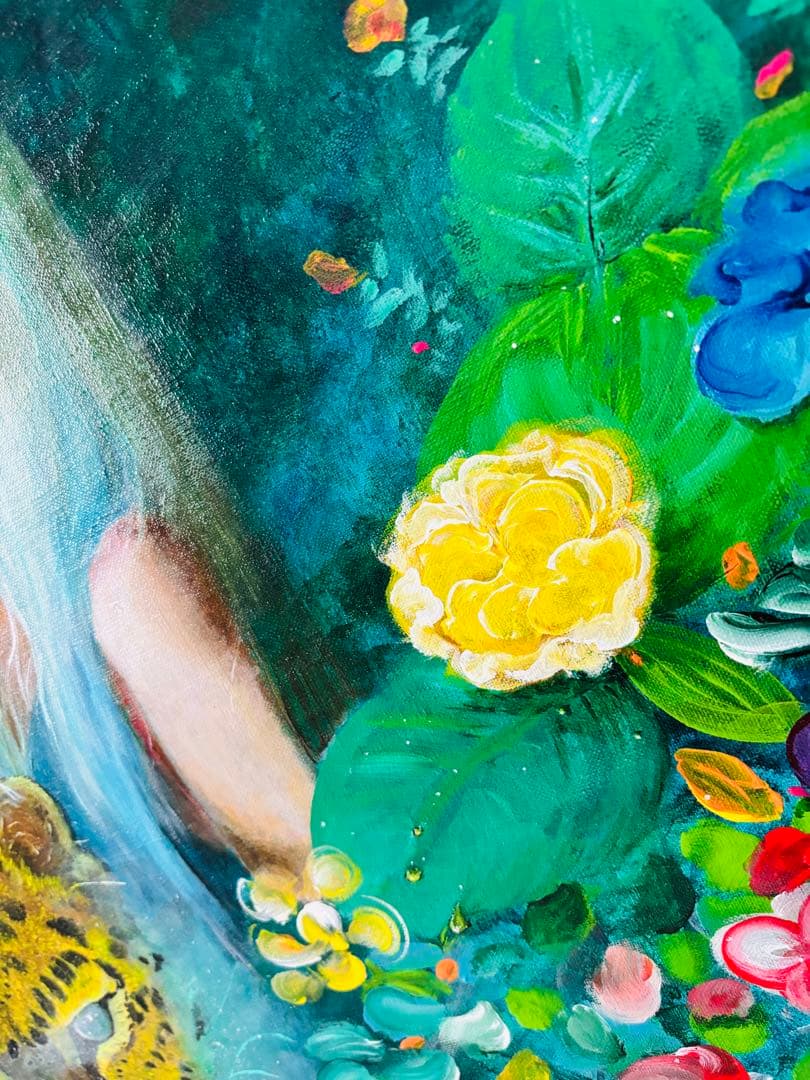 「野生との絆」アクリル画キャンバスF20号原画ハンドメイド作品 幻想アート