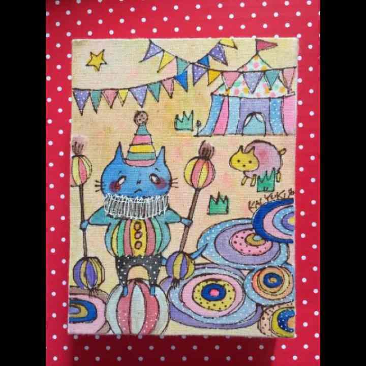 手描き★かいゆき★イラスト★キャンバス 壁掛け 猫 アンティーク