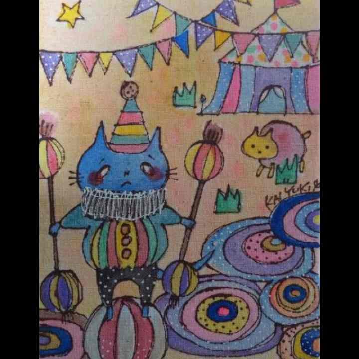 手描き★かいゆき★イラスト★キャンバス 壁掛け 猫 アンティーク
