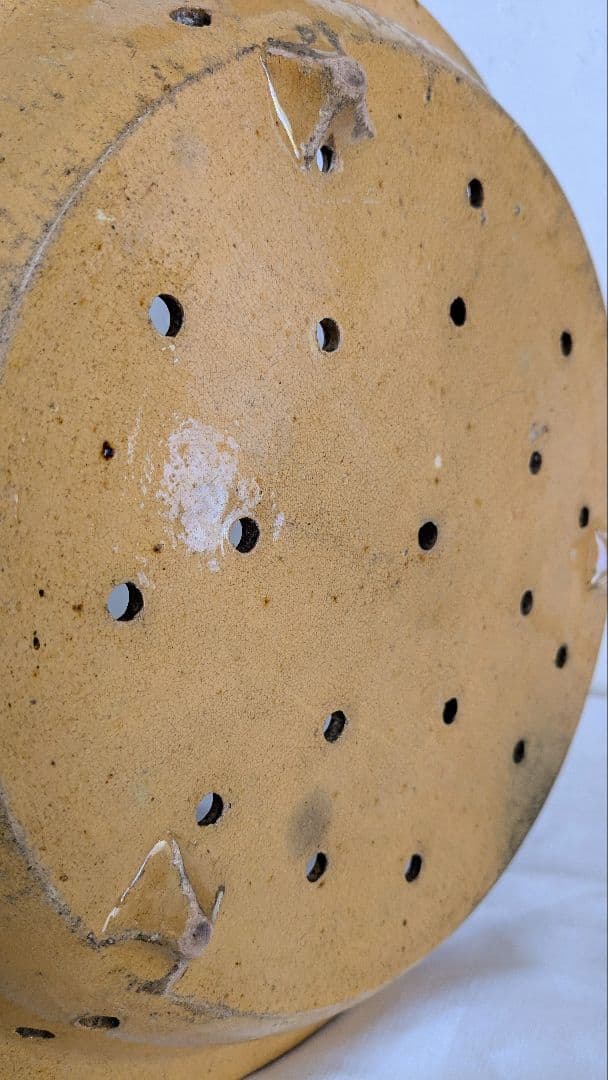 フランス 南仏 大きなフェセル 黄釉 アンティーク 水切り