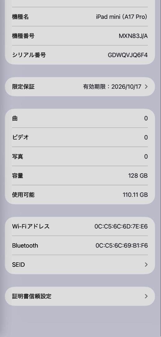 apple iPad mini (A17 Pro) 8.3インチ Wi-Fi