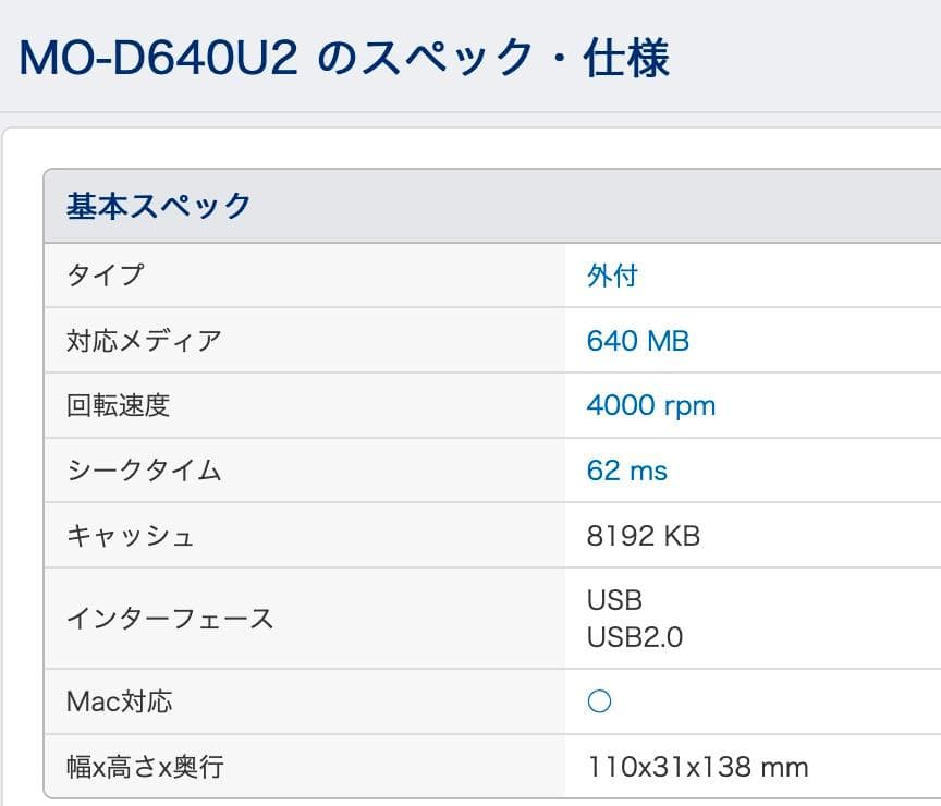 動作確認済 MOドライブ BUFFALO MO-D640U2 MOディスク7枚付