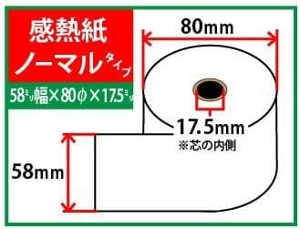 サーマルロール紙 幅58mm×外径80mm×芯内径17.5mm