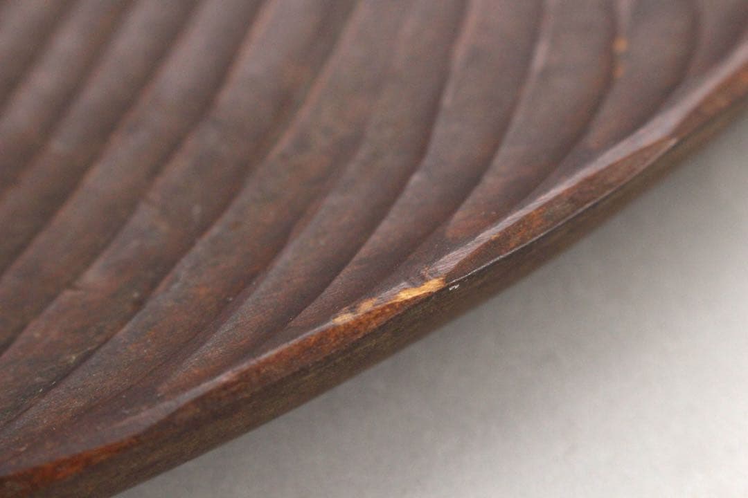 No5833 木彫　葉盆　横幅46cm 木製　無垢　煎茶道具　トレイ　送料無料