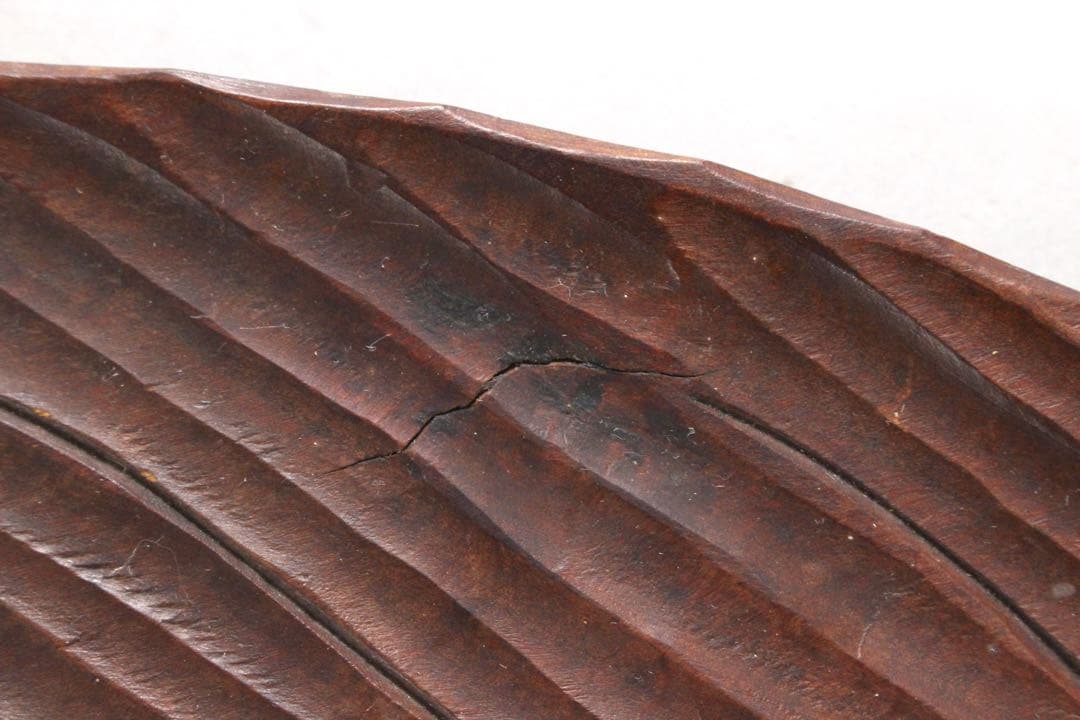 No5833 木彫　葉盆　横幅46cm 木製　無垢　煎茶道具　トレイ　送料無料