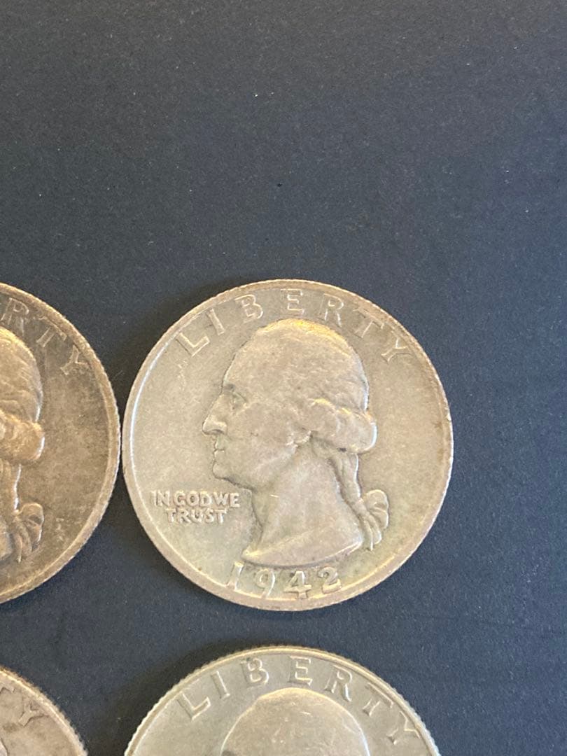 1942.1948 4枚　25セント　ワシントン　クオーターダラー　銀貨
