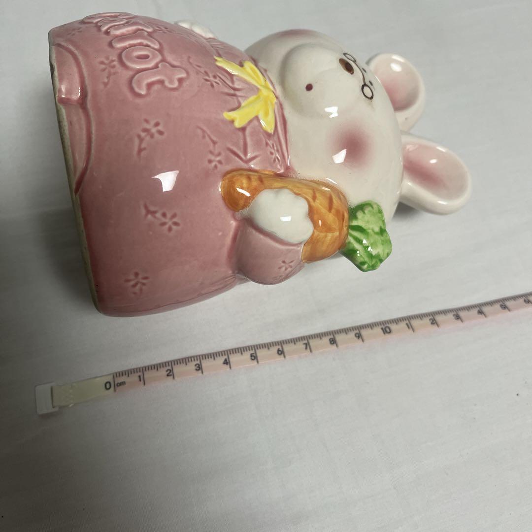 【希少】昭和レトロ　白うさぎのキャロットおばあちゃん　陶器　貯金箱　TOKAI